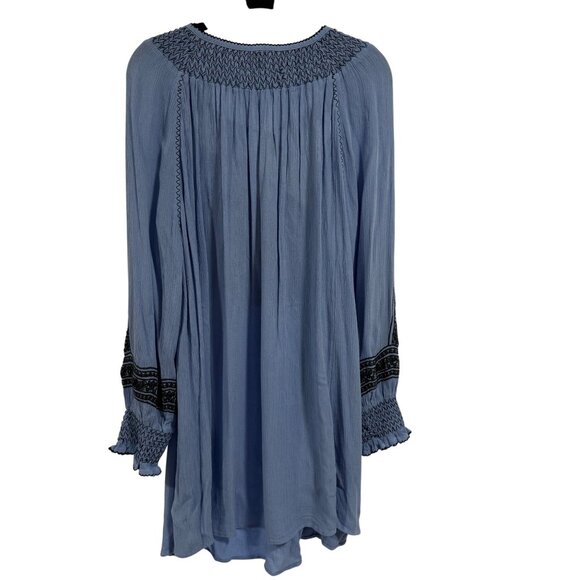 Free People Wind Willow Embroidered Mini Peasant Boho Blue Dress Size‎ S - Picture 6 of 10